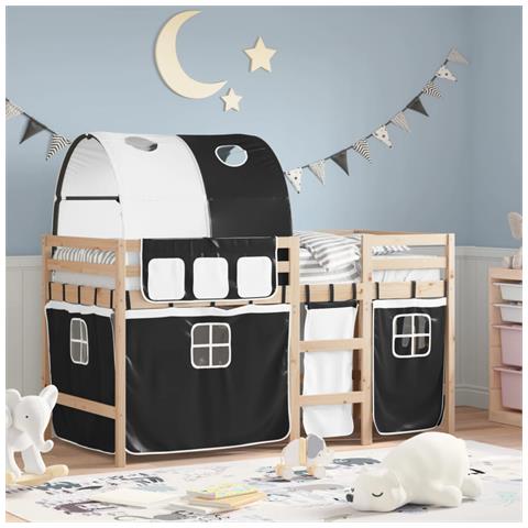 Letto a Soppalco con Tunnel Bambini Bianco e Nero 90x190cm Pino - Foto 2
