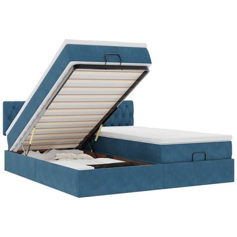 Pouf Letto con Materassi e LED Blu Scuro 200x200cm Velluto - Foto 1