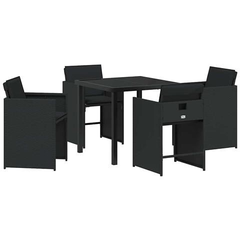 Set da Pranzo per Giardino con cuscino 5 pcs Nero Poly Rattan - Foto 1