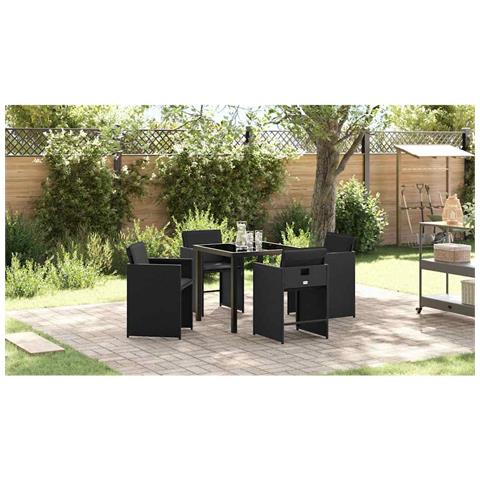 Set da Pranzo per Giardino con cuscino 5 pcs Nero Poly Rattan - Foto 2