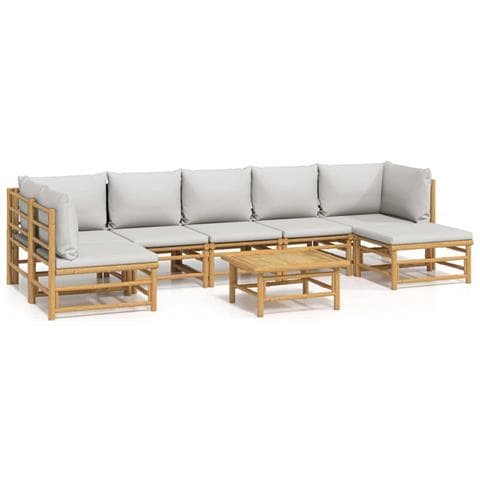 Set Salotto da Giardino 8pz con Cuscini Grigio Chiaro Bambù - Foto 1