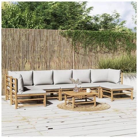 Set Salotto da Giardino 8pz con Cuscini Grigio Chiaro Bambù - Foto 2