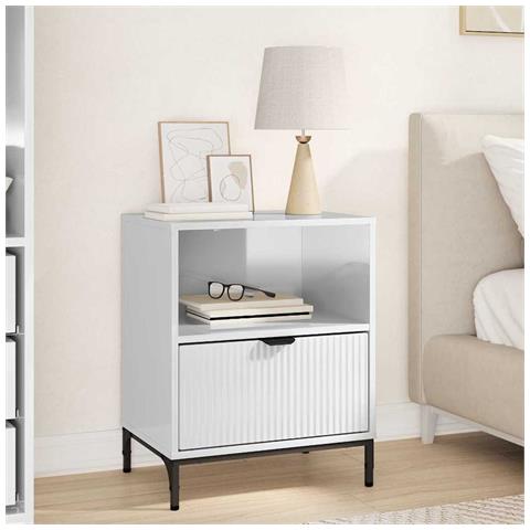 Comodino Bianco lucido 49 x 36 x 61 cm Legno multistrato - Foto 2