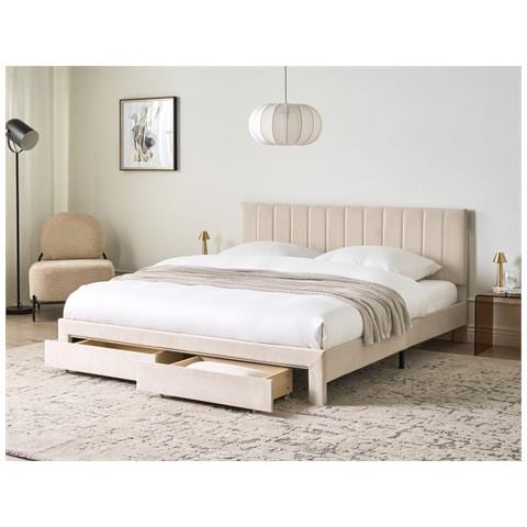 Letto Con Cassetti Contenitori Velluto Lonzac 180 X 200 Cm Beige - Foto 1