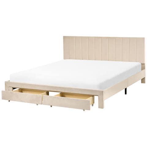 Letto Con Cassetti Contenitori Velluto Lonzac 180 X 200 Cm Beige - Foto 2