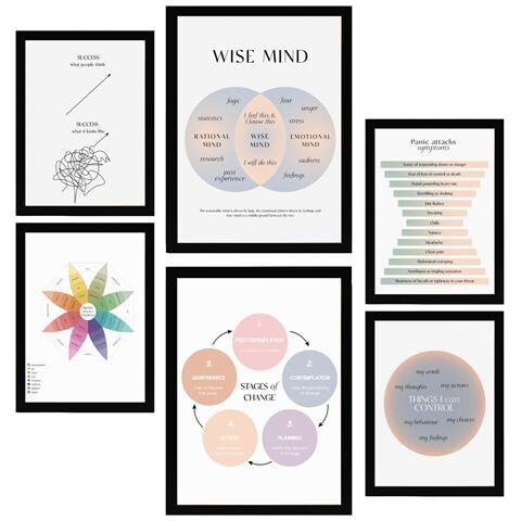 Set Di 6 Stampe Wellness 2 Incorniciato Con Illustrazioni Di Design Per Decorare Le Pareti Della Tua Casa Negozio Di Pittura A3 & A4 Cornice Nera - Foto 1