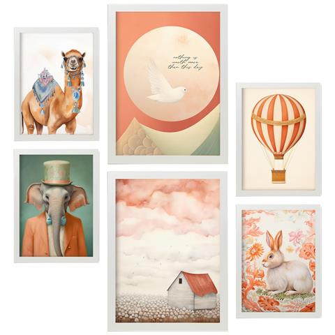 Set Di 6 Stampe Orange Dream In Kindergarten: Dipinti Decorativi Estetici Per Il Tuo Soggiorno, Camera Da Letto E Casa A3 & A4 Cornice Bianca - Foto 1