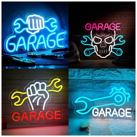 Insegna Led A Forma Di Chiave Inglese 42x32cm - Luce Decorativa Per Garage, Acrilico, Alimentazione Usb - Foto 7