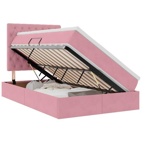 Letto con contenitore e materasso Rosa 120 x 200 cm Velluto - Foto 1