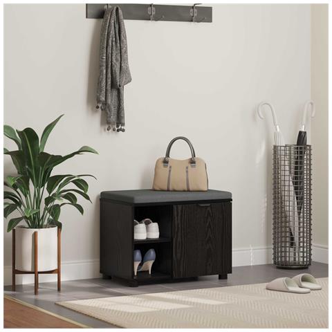 Panca per ingresso con cuscino Rovere Nero 60 x 38 x 46 cm - Foto 2