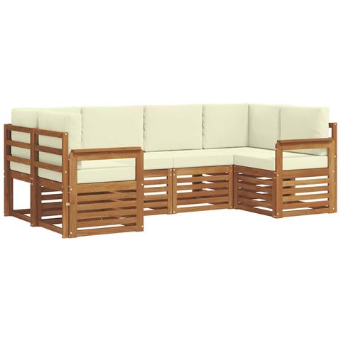 Set divani 6 pcs Naturale e Crema Legno di Acacia Massello - Foto 1