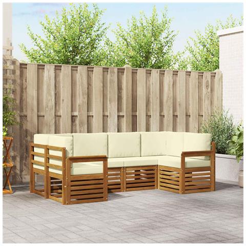 Set divani 6 pcs Naturale e Crema Legno di Acacia Massello - Foto 2