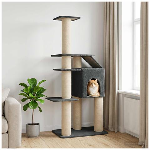 Albero per gatti con pali per graffiare in sisal Grigio Scuro - Foto 2