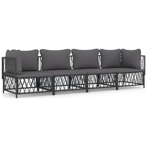 Set Salotto da Giardino 4 pz con Cuscini in Acciaio Antracite - Foto 1