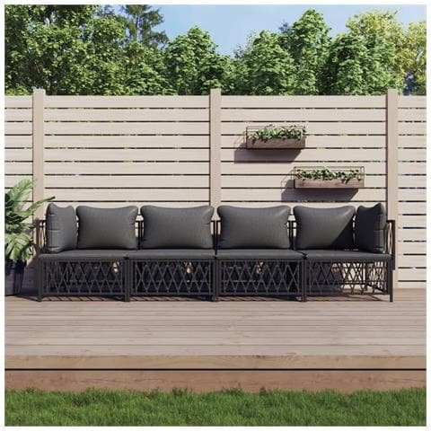 Set Salotto da Giardino 4 pz con Cuscini in Acciaio Antracite - Foto 2