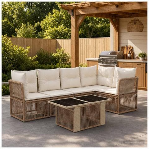 Set Divano da Giardino 6 pz Beige polyrattan - Foto 2