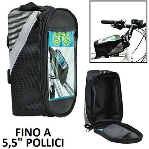 Supporto Bici Universale Per Dispositivi Fino A 5,5 Pollici Con Tasca Porta Oggetti E Fissaggio A Strap Colore Nero - Foto 1