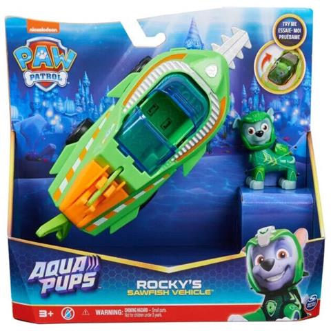 Paw Patrol Aqua Pups Rocky Transforming Sawfish Veicolo Action Figure Idea Regalo - Foto 8