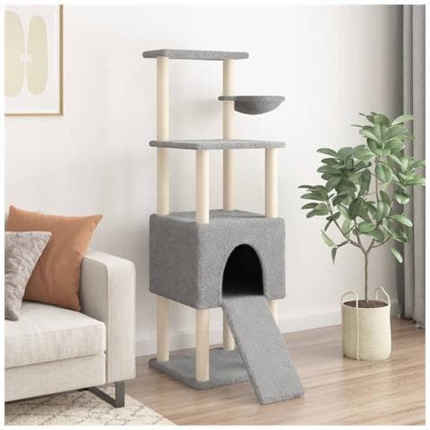 Albero Per Gatti Con Tiragraffi In Sisal Grigio Chiaro 153 Cm - Foto 2