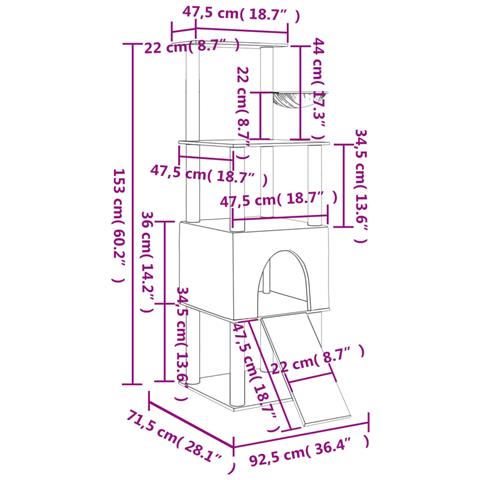 Albero Per Gatti Con Tiragraffi In Sisal Grigio Chiaro 153 Cm - Foto 8