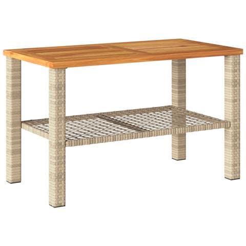 Tavolo Da Giardino Beige 70x38x42 Cm Polyrattan E Legno Acacia - Foto 2