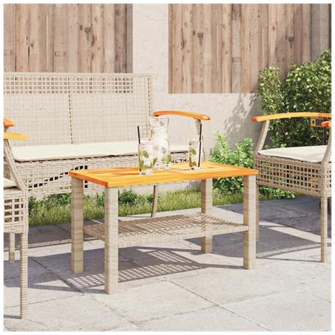 Tavolo Da Giardino Beige 70x38x42 Cm Polyrattan E Legno Acacia - Foto 3