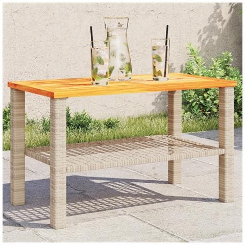 Tavolo Da Giardino Beige 70x38x42 Cm Polyrattan E Legno Acacia - Foto 1