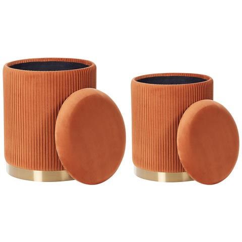 Set Di 2 Pouf Contenitore Miramar Velluto Arancione - Foto 2