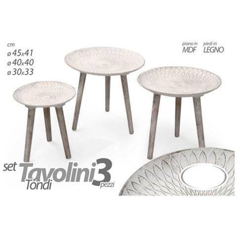 Trade Shop - Set 3pz Tavolini Piedi Legno Salotto Giardino Anticati Ø45-40-30cm Tondi 783982 - Foto 1