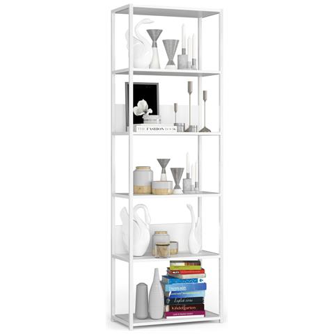 Scaffale stile loft con ripiani in legno, 6 ripiani, 60x32x192 cm, Colore Bianco - Foto 1