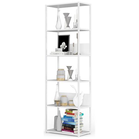 Scaffale stile loft con ripiani in legno, 6 ripiani, 60x32x192 cm, Colore Bianco - Foto 2