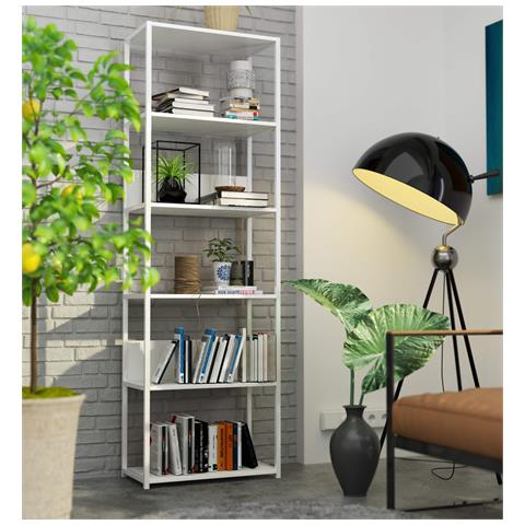 Scaffale stile loft con ripiani in legno, 6 ripiani, 60x32x192 cm, Colore Bianco - Foto 5