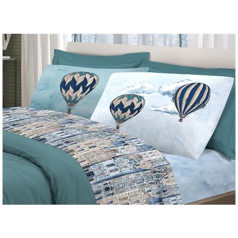 Completo Lenzuola Linea Pensieri Delicati 100% Cotone Disegno Volare Singolo Azzurro - Foto 1