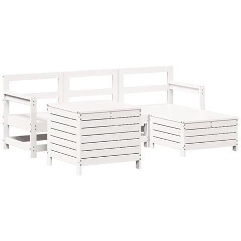 Set Salotto Da Giardino 5 Pz Bianco In Legno Massello Di Pino - Foto 1