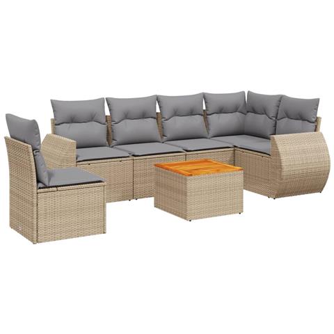 Set Divani Da Giardino 7 Pz Con Cuscini Beige In Polyrattan - Foto 2