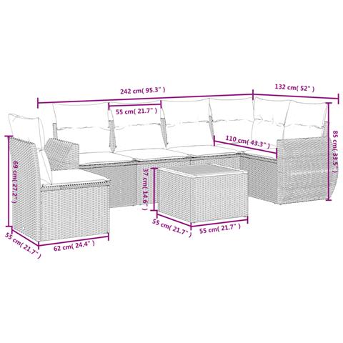 Set Divani Da Giardino 7 Pz Con Cuscini Beige In Polyrattan - Foto 3