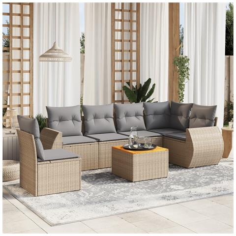 Set Divani Da Giardino 7 Pz Con Cuscini Beige In Polyrattan - Foto 1