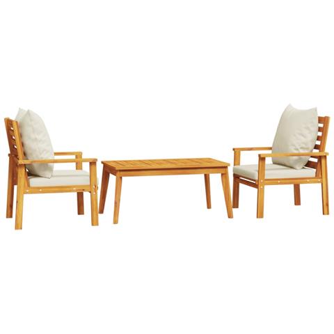 Set Mobili Da Giardino 3pz Con Cuscini Legno Massello Di Acacia - Foto 2