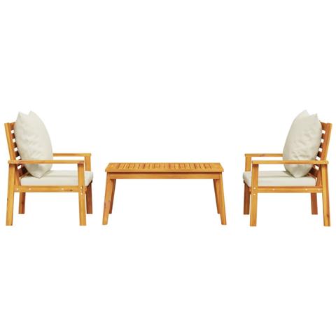 Set Mobili Da Giardino 3pz Con Cuscini Legno Massello Di Acacia - Foto 3