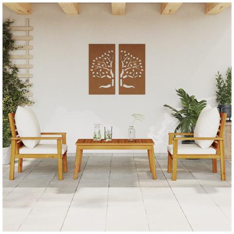 Set Mobili Da Giardino 3pz Con Cuscini Legno Massello Di Acacia - Foto 1