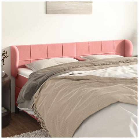 Testiera Ad Orecchio Rosa 203x23x78/88 Cm In Velluto - Foto 1