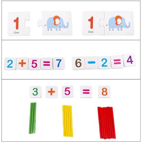 Gioco Matematico Educativo. Gioco Di Coppie Di Numeri E Animali, Simboli Matematici E Stecche Di Legno Per Eseguire Operazioni. - Foto 2