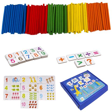 Gioco Matematico Educativo. Gioco Di Coppie Di Numeri E Animali, Simboli Matematici E Stecche Di Legno Per Eseguire Operazioni. - Foto 3