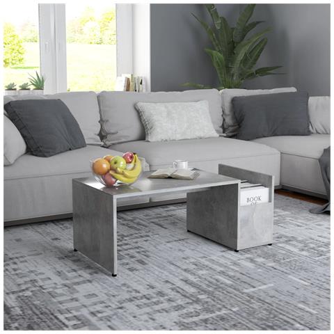 Tavolino Da Salotto Grigio Cemento 90x45x35cm Legno Multistrato - Foto 6