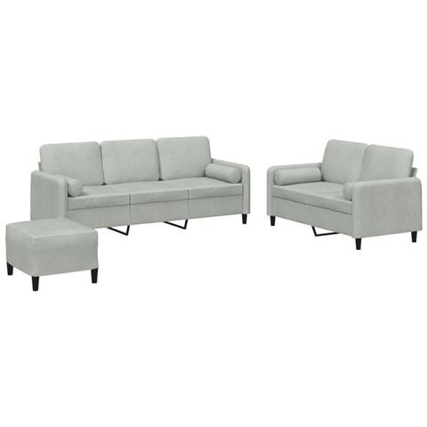 Set Di Divani 3 Pz Con Cuscini Grigio Chiaro In Velluto - Foto 1