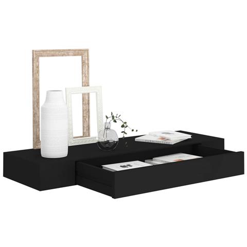 Lusso Casadino -  Mensola A Muro Galleggianti Con Cassetto Nera 80x25x8 Cm - Foto 2