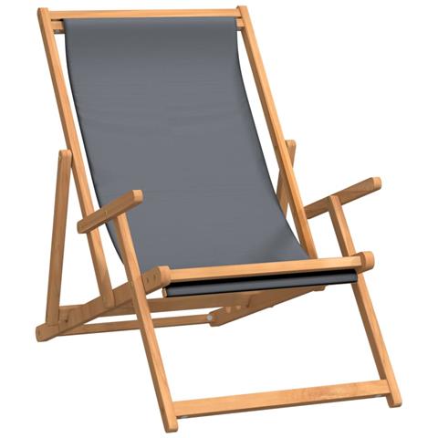 Sdraio Pieghevole Da Spiaggia In Legno Massello Di Teak Grigio - Foto 1