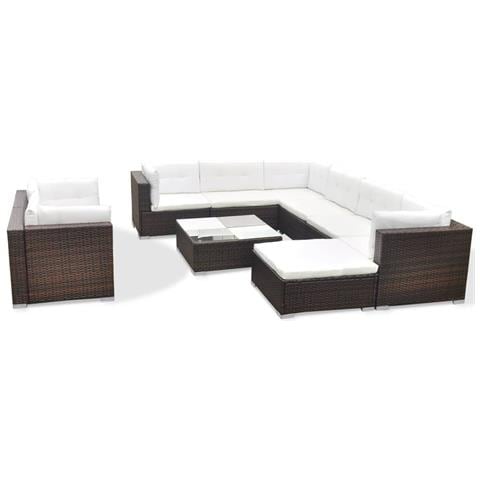 Lusso Casadino -  Set Divani Da Giardino 10 Pz Con Cuscini In Polyrattan Marrone - Foto 1