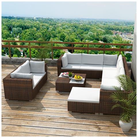 Lusso Casadino -  Set Divani Da Giardino 10 Pz Con Cuscini In Polyrattan Marrone - Foto 8