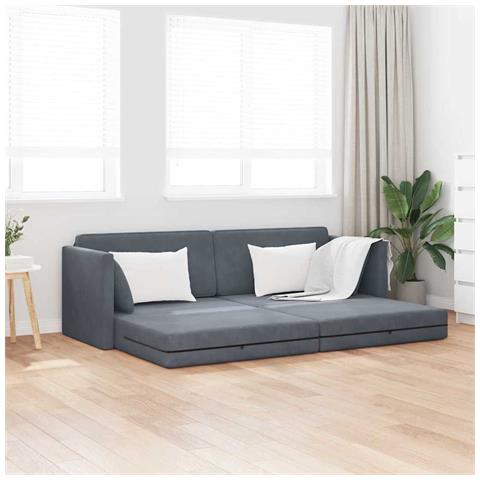 Divano Letto 2-in-1 Grigio Scuro 213x144x60 cm Velluto - Foto 2